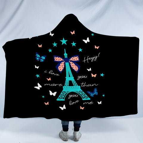 Image of I love You More - Cute Butterfly & Eiffel SWLM3824 Hooded Blanket