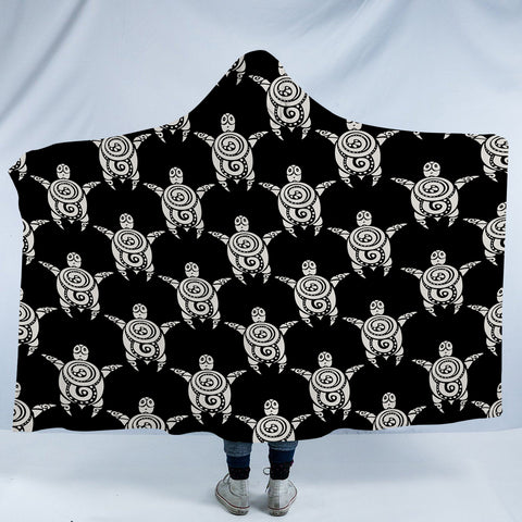 Image of Black & Grey Mandala Turtle Monogram SWLM3861 Hooded Blanket