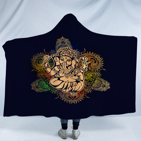 Image of Colorful Chakra Elephant Buddha SWLM3868 Hooded Blanket