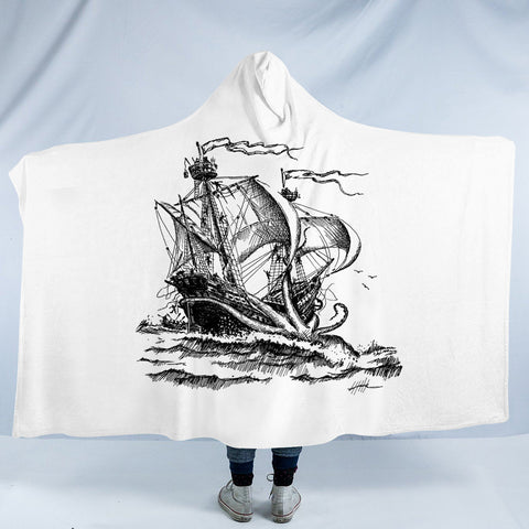 Image of Pirate Ship On Ocean SWLM3873 Hooded Blanket