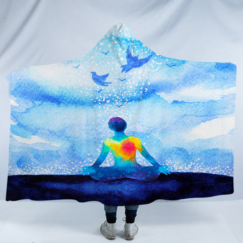 Image of Human Heat Yoga Blue Theme SWLM3874 Hooded Blanket