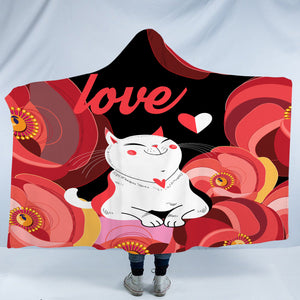 Love White Cat Red Theme Japan Art SWLM3881 Hooded Blanket