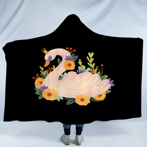 Floral Mute Swan Illustration Art SWLM3882 Hooded Blanket