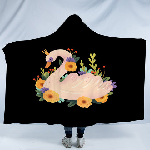 Image of Floral Mute Swan Illustration Art SWLM3882 Hooded Blanket