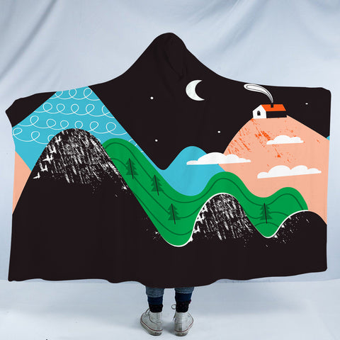 Image of Cute Landscape On Mountain Illustration SWLM3884 Hooded Blanket