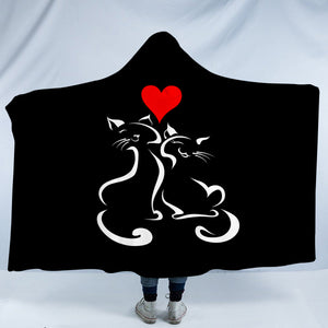 Heart In Love Cat Line Art Black Theme SWLM3886 Hooded Blanket