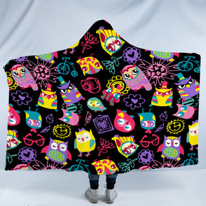 Cute Colorful Owls Cartoon SWLM3920 Hooded Blanket