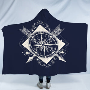 Vintage Compass and Arrows Sketch Navy Theme SWLM3929 Hooded Blanket