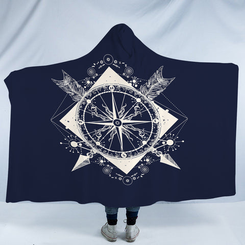 Image of Vintage Compass and Arrows Sketch Navy Theme SWLM3929 Hooded Blanket