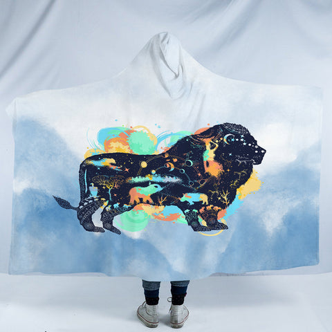 Image of Lion - Watercolor Pastel Animal Theme SWLM3931 Hooded Blanket