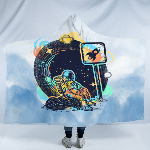 Image of Outspace Astronaut - Watercolor Pastel Theme SWLM3934 Hooded Blanket