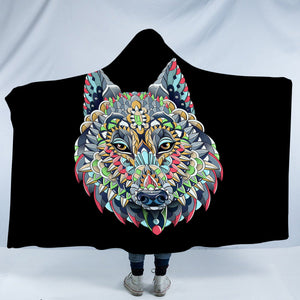 Colorful Geometric Grey Wolf SWLM3935 Hooded Blanket