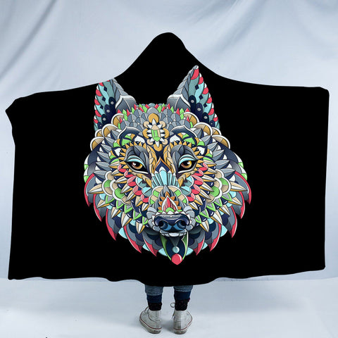 Image of Colorful Geometric Grey Wolf SWLM3935 Hooded Blanket