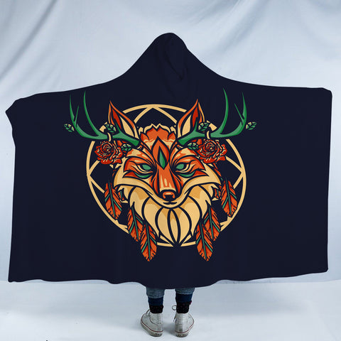 Image of Floral Brown Deer Geometric Illustration SWLM3936 Hooded Blanket