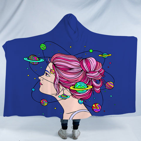 Image of Space Mind Girl Pink Hair Illustration SWLM3939 Hooded Blanket