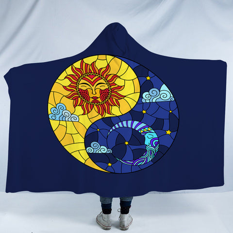 Image of Yin Yang Sun & Moon Geometric SWLM3940 Hooded Blanket