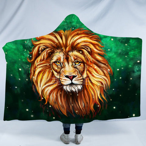 Image of Watercolor Draw Lion Green Theme SWLM3941 Hooded Blanket