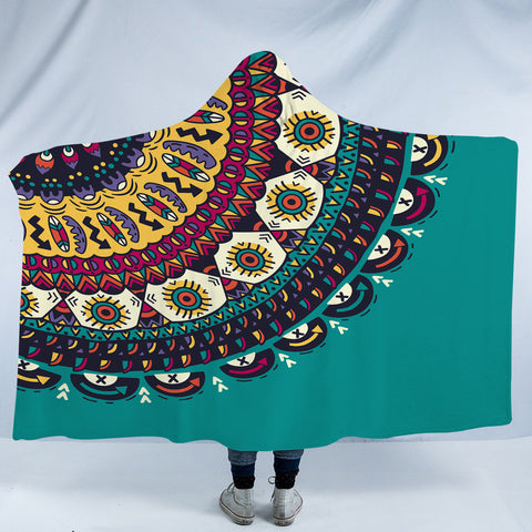 Image of Colorful Geometric Cartoon Mandala Turquoise Theme SWLM4098 Hooded Blanket
