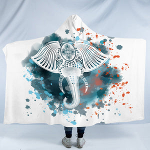 Mandala Elephant Blue Gray Watercolor Spray SWLM4100 Hooded Blanket