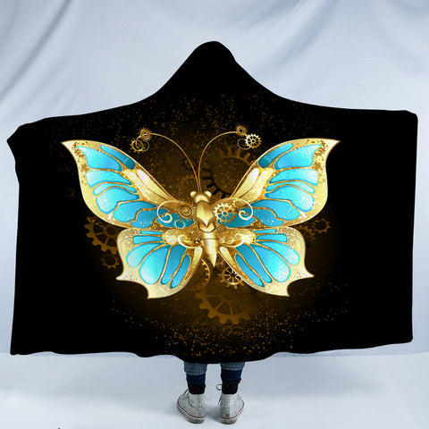 Image of Golden Satin Blue Butterfly SWLM4113 Hooded Blanket