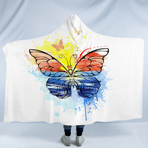 Image of Ocean Watercolor Print Butterfly SWLM4114 Hooded Blanket