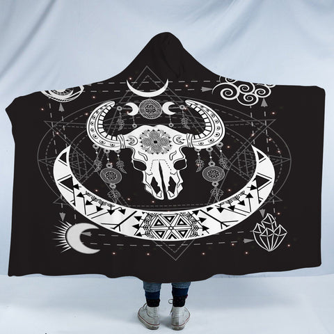 Image of B&W Zodiac Buffalo Skull SWLM4119 Hooded Blanket