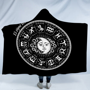 Vintage B&W Sun Moon Round Zodiac SWLM4125 Hooded Blanket
