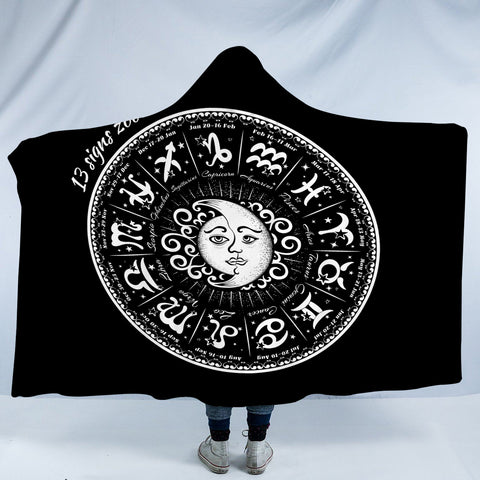 Image of Vintage B&W Sun Moon Round Zodiac SWLM4125 Hooded Blanket