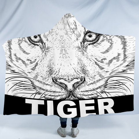 Image of B&W Detail Tiger Sketch SWLM4230 Hooded Blanket