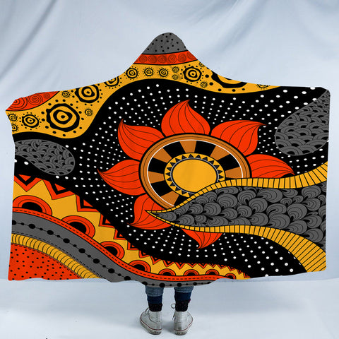 Image of Colorful Modern Japanese Art Mandala Black SWLM4235 Hooded Blanket