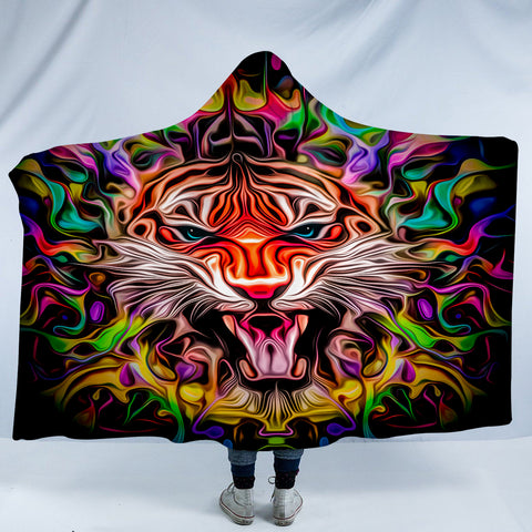 Image of Colorful Modern Curve Art Tiger SWLM4246 Hooded Blanket