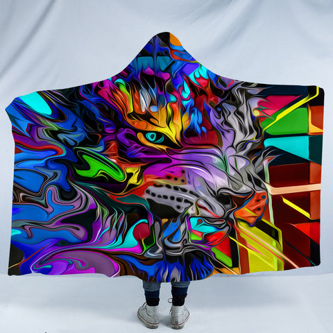 Image of Colorful Curve Art Wolf SWLM4288 Hooded Blanket