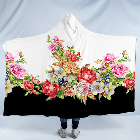 Image of Multi Flowers B&W Theme SWLM4295 Hooded Blanket