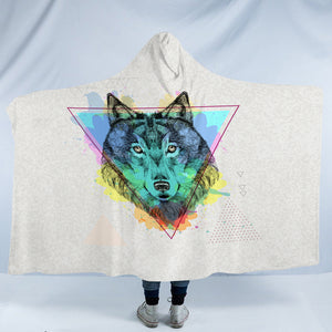 Colorful Splash Watercolor Wolf SWLM4299 Hooded Blanket