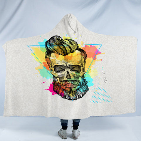 Image of Pastel Watercolor Splash Barber Skull SWLM4306 Hooded Blanket