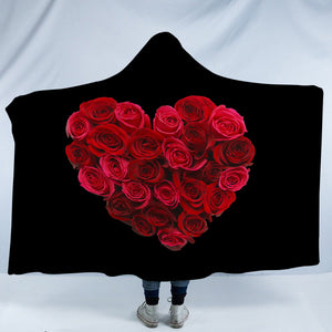 Roses in Heart Pattern SWLM4329 Hooded Blanket