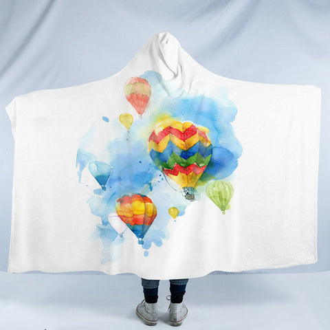 Image of Colorful Ballon Watercolor Painting SWLM4330 Hooded Blanket