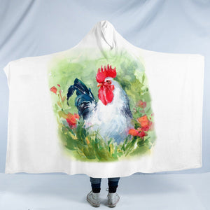 White Chicken Watercolor Painting SWLM4331 Hooded Blanket