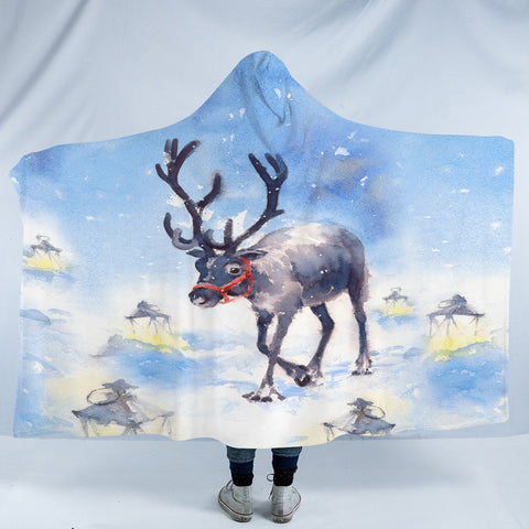 Image of Snow Little Deer Watercolor Painting SWLM4332 Hooded Blanket