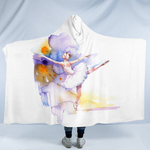Image of Ballet Dancing Lady Watercolor Painting SWLM4333 Hooded Blanket