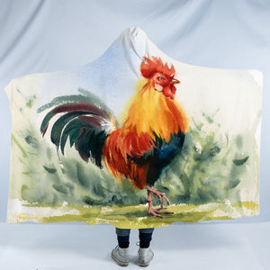 Rooster Watercolor Painting SWLM4334 Hooded Blanket