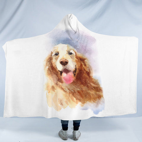 Image of Happy Golden Retriever Watercolor Painting SWLM4335 Hooded Blanket