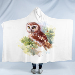 Owl On Tree Watercolor Painting SWLM4397 Hooded Blanket