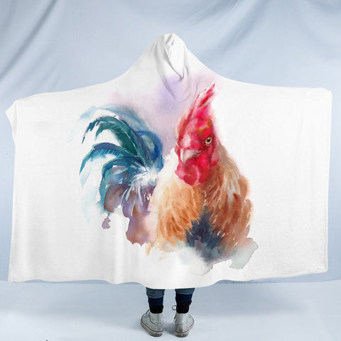 Image of Rooster White Theme Watercolor Painting SWLM4399 Hooded Blanket