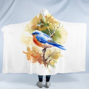 Blue Sparrow White Theme Watercolor Painting SWLM4401 Hooded Blanket