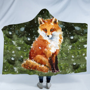 Female Fox In Snow Watercolor Painting SWLM4402 Hooded Blanket