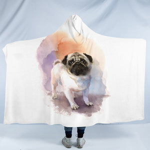 White Pug Colorful Theme Watercolor Painting SWLM4403 Hooded Blanket