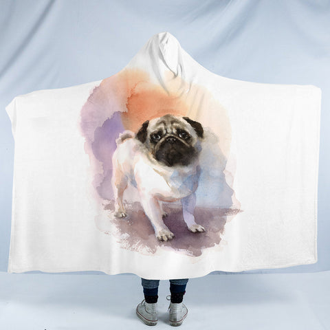 Image of White Pug Colorful Theme Watercolor Painting SWLM4403 Hooded Blanket