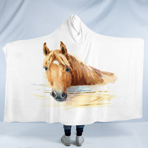 Brown Horse Watercolor Painting SWLM4406 Hooded Blanket