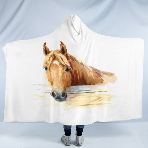 Image of Brown Horse Watercolor Painting SWLM4406 Hooded Blanket